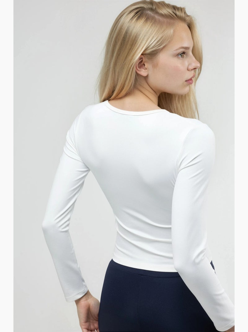 T-shirt aansluitend ronde hals lange mouw busem Wit - Kiabi