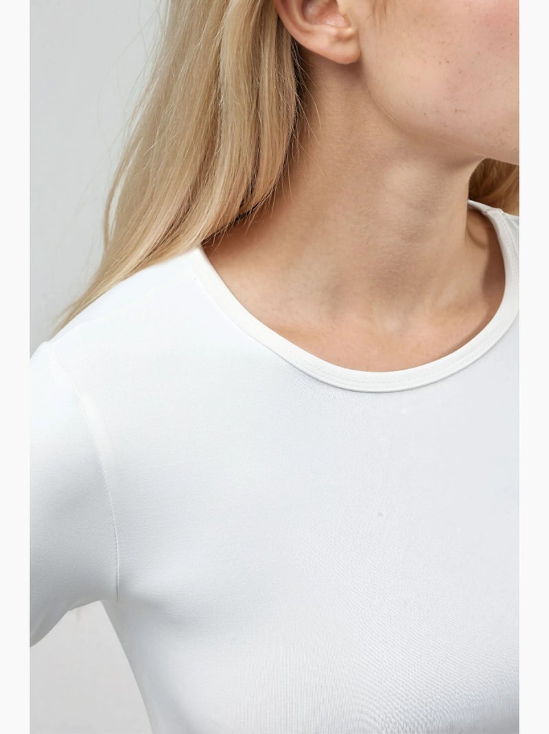 T-shirt aansluitend ronde hals lange mouw busem Wit - Kiabi