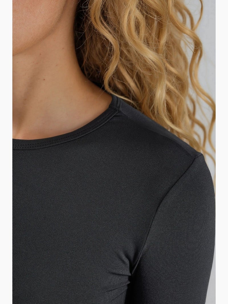 T-shirt aansluitend ronde hals lange mouw busem Zwart - Kiabi