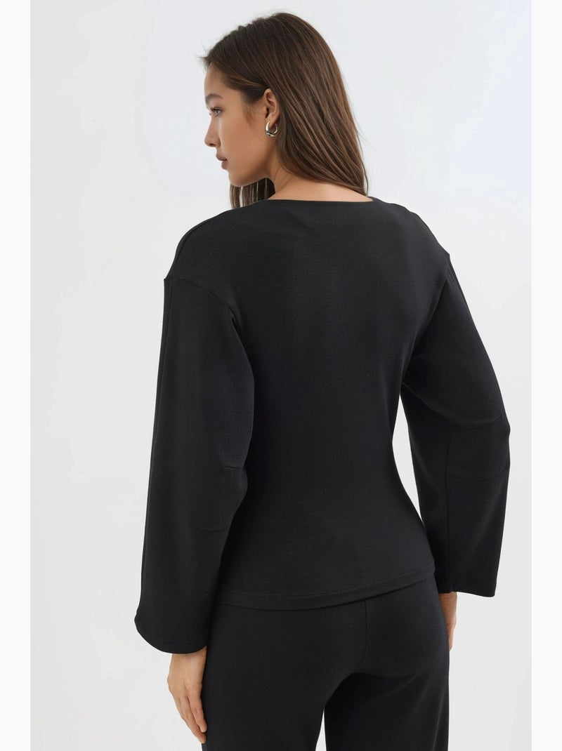 T-shirt aansluitend ronde hals lange mouw busem Zwart - Kiabi