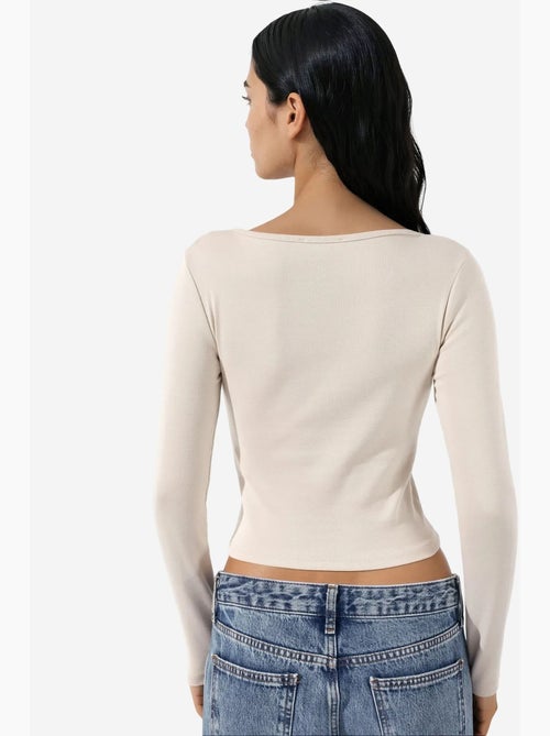 T-shirt aansluitend v-hals lange mouw busem - Kiabi T-shirt aansluitend v-hals lange mouw busem - Kiabi