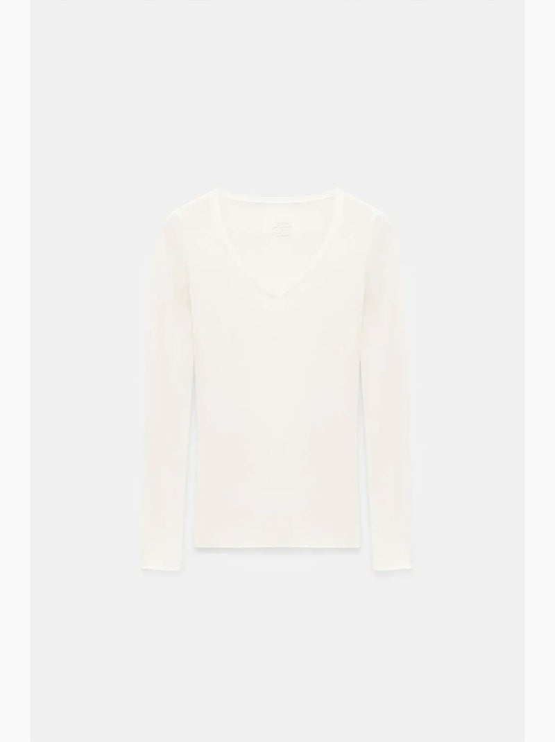 T-shirt aansluitend v-hals lange mouw dilvin Wit - Kiabi