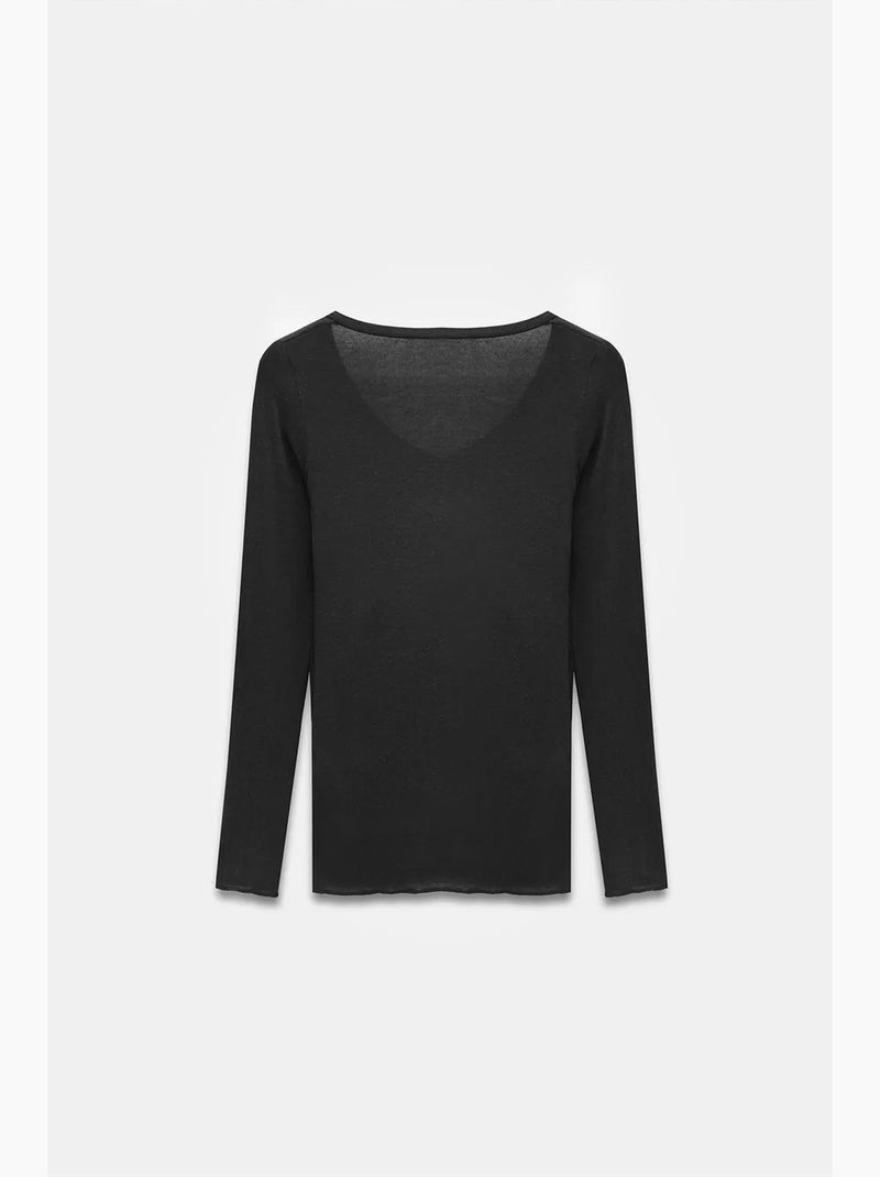 T-shirt aansluitend v-hals lange mouw dilvin Zwart - Kiabi