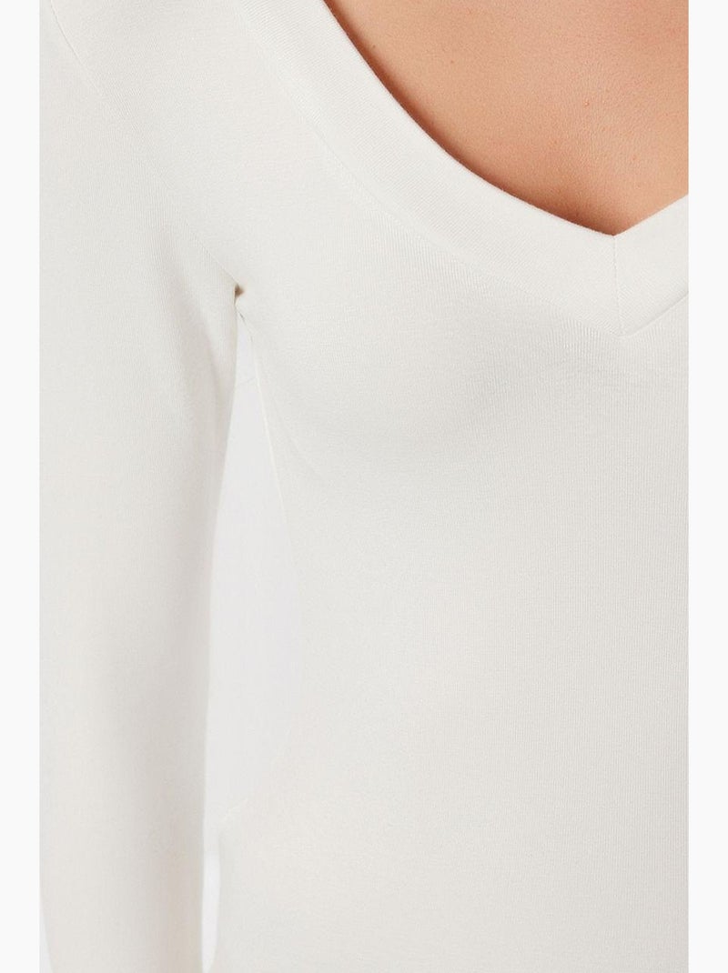 T-shirt aansluitend v-hals lange mouw istanbul Zand - Kiabi