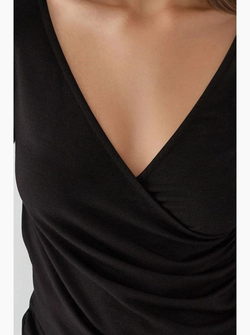 T-shirt aansluitend v-hals zacht lange mouw hiccup Zwart - Kiabi