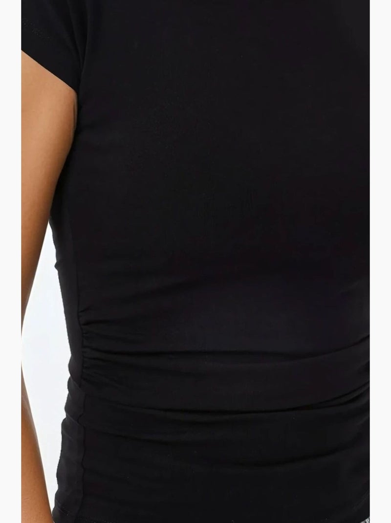 T-shirt ajusté à col ras du cou et manches courtes hiccup Noir - Kiabi