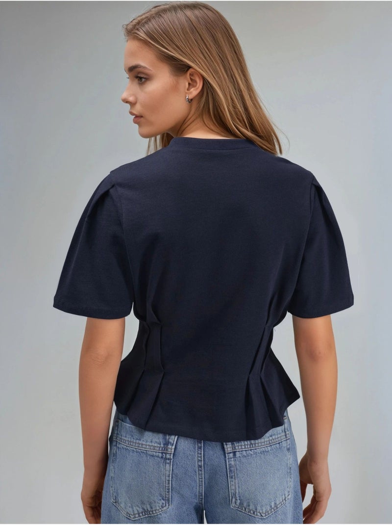 T-shirt ajusté à col rond hiccup Bleu foncé - Kiabi