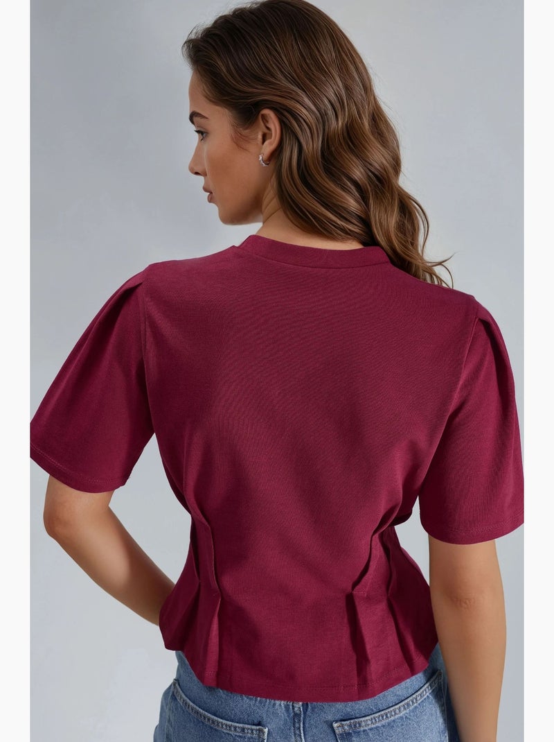 T-shirt ajusté à col rond hiccup Rouge cachemire - Kiabi