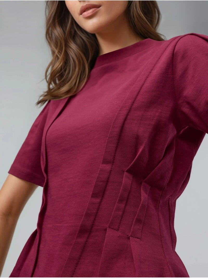 T-shirt ajusté à col rond hiccup Rouge cachemire - Kiabi