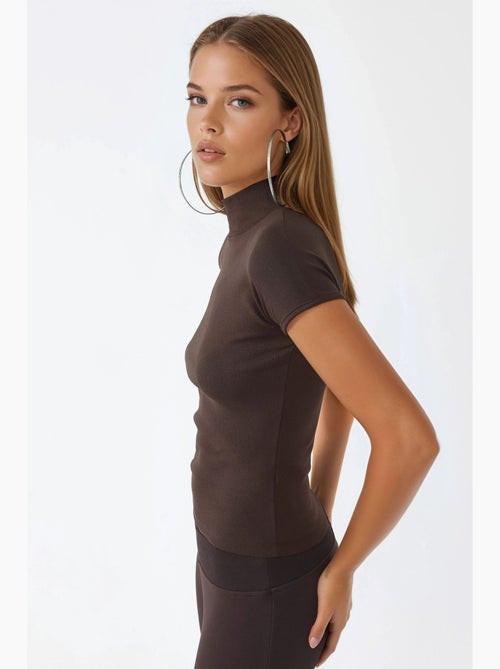 T-shirt ajusté col montant coton manches courtes busem - Kiabi