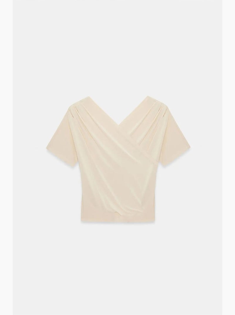 T-shirt ajusté col v jersey manches courtes dilvin Beige argile - Kiabi
