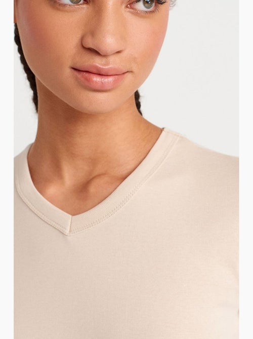 T-shirt ajusté en coton à col v dilvin - Kiabi