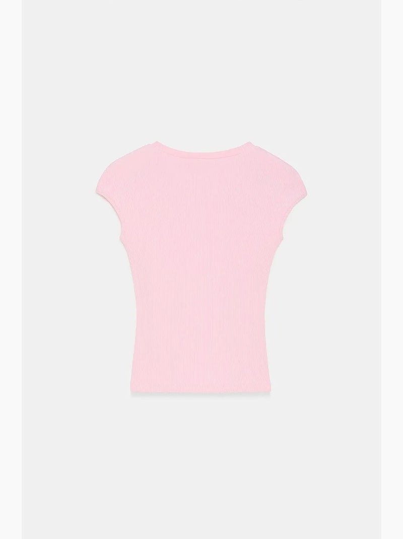 T-shirt ajusté en jersey de coton à col rond dilvin Rose clair - Kiabi
