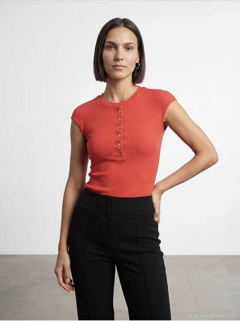 T-shirt ajusté en jersey de coton à col rond dilvin Rouge - Kiabi