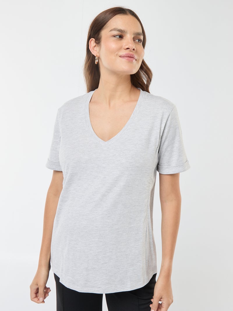 T-shirt allaitement col V Gris - Kiabi