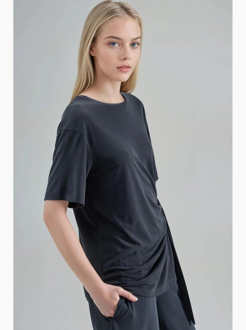 T-shirt ample col rond modal manches courtes lien à nouer busem - Kiabi