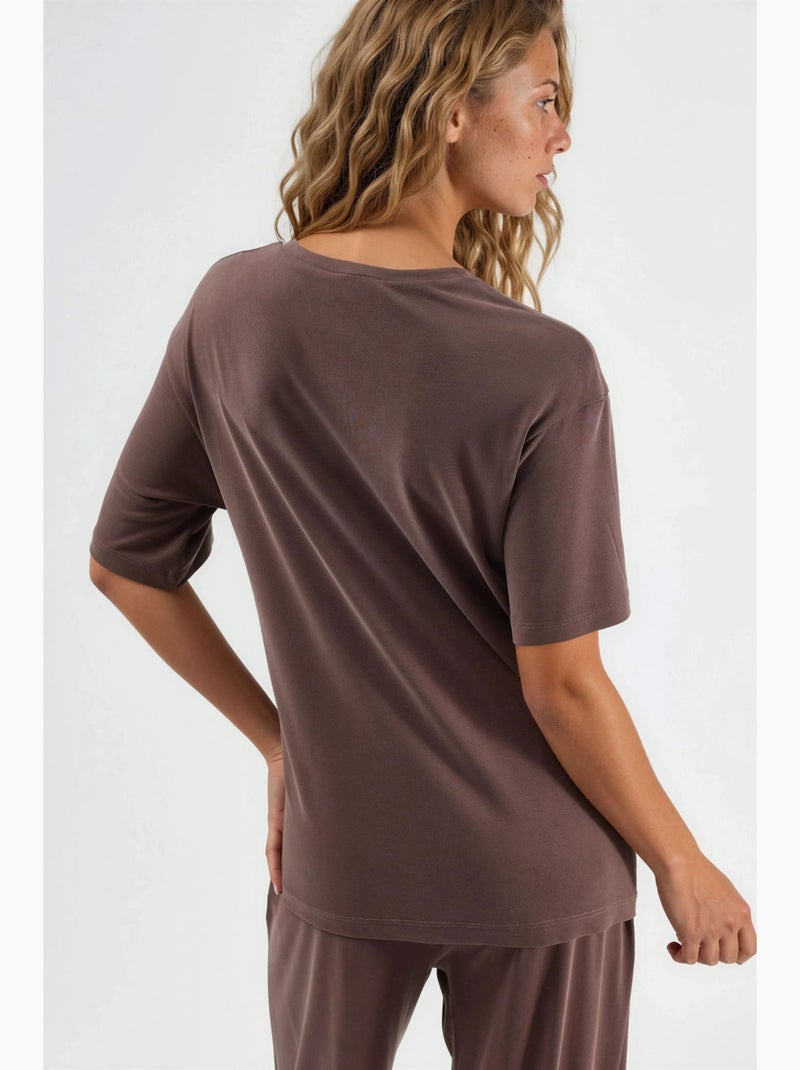 T-shirt ample col rond modal manches courtes lien à nouer busem Marron clair - Kiabi