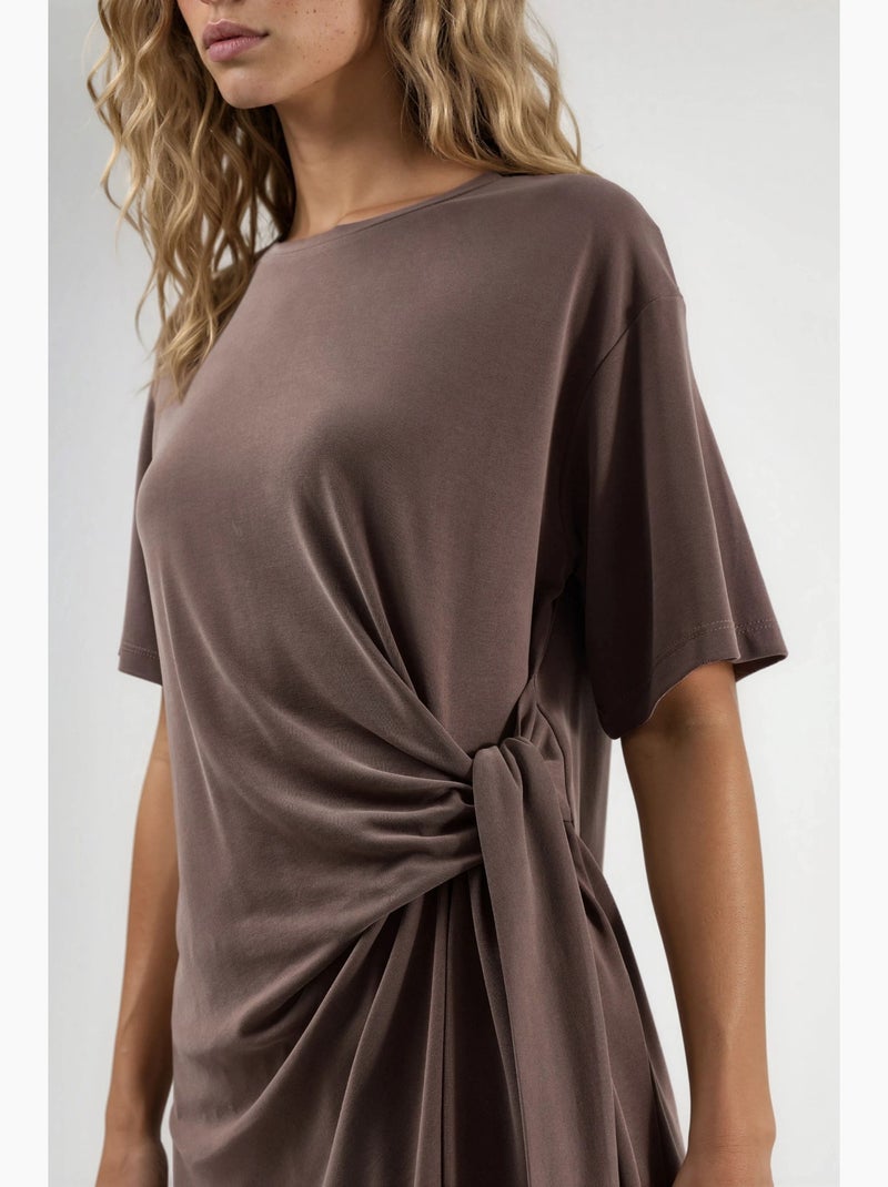 T-shirt ample col rond modal manches courtes lien à nouer busem Marron clair - Kiabi