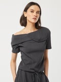 T-shirt asymétrique en maille crêpe Gris foncé - Kiabi