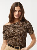 T-shirt asymétrique en maille crêpe Léopard - Kiabi