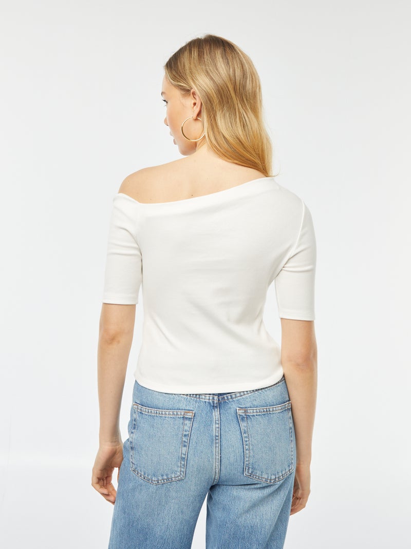 T-shirt asymétrique uni à manches courtes Blanc - Kiabi