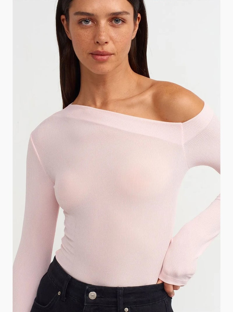 T-shirt asymmetrisch cut-out lange mouwen aansluitend dilvin Suikerroze - Kiabi