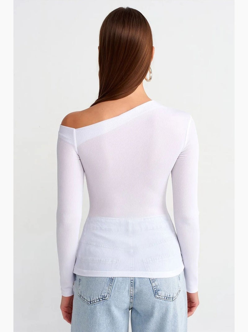 T-shirt asymmetrisch cut-out lange mouwen aansluitend dilvin Wit - Kiabi