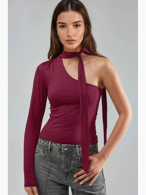 T-shirt asymmetrisch één mouw sjaaldetail busem - Kiabi T-shirt asymmetrisch één mouw sjaaldetail busem - Kiabi