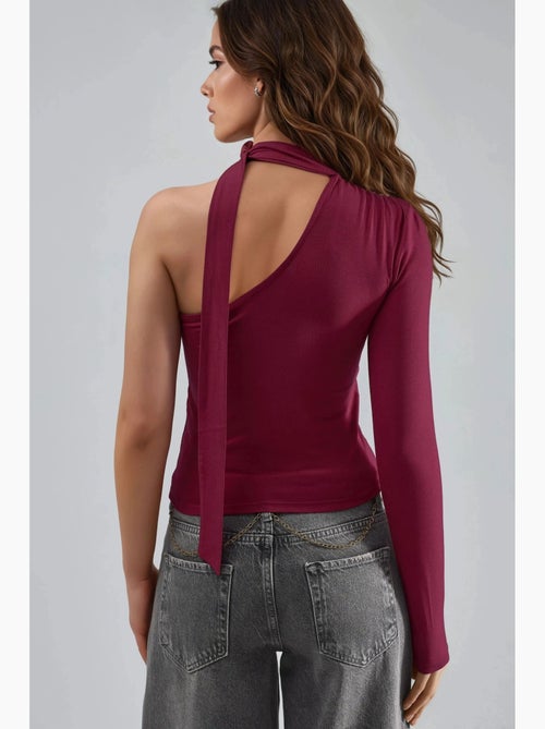 T-shirt asymmetrisch één mouw sjaaldetail busem - Kiabi T-shirt asymmetrisch één mouw sjaaldetail busem - Kiabi
