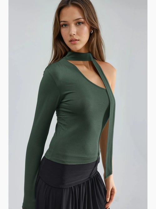 T-shirt asymmetrisch één mouw sjaaldetail busem - Kiabi T-shirt asymmetrisch één mouw sjaaldetail busem - Kiabi