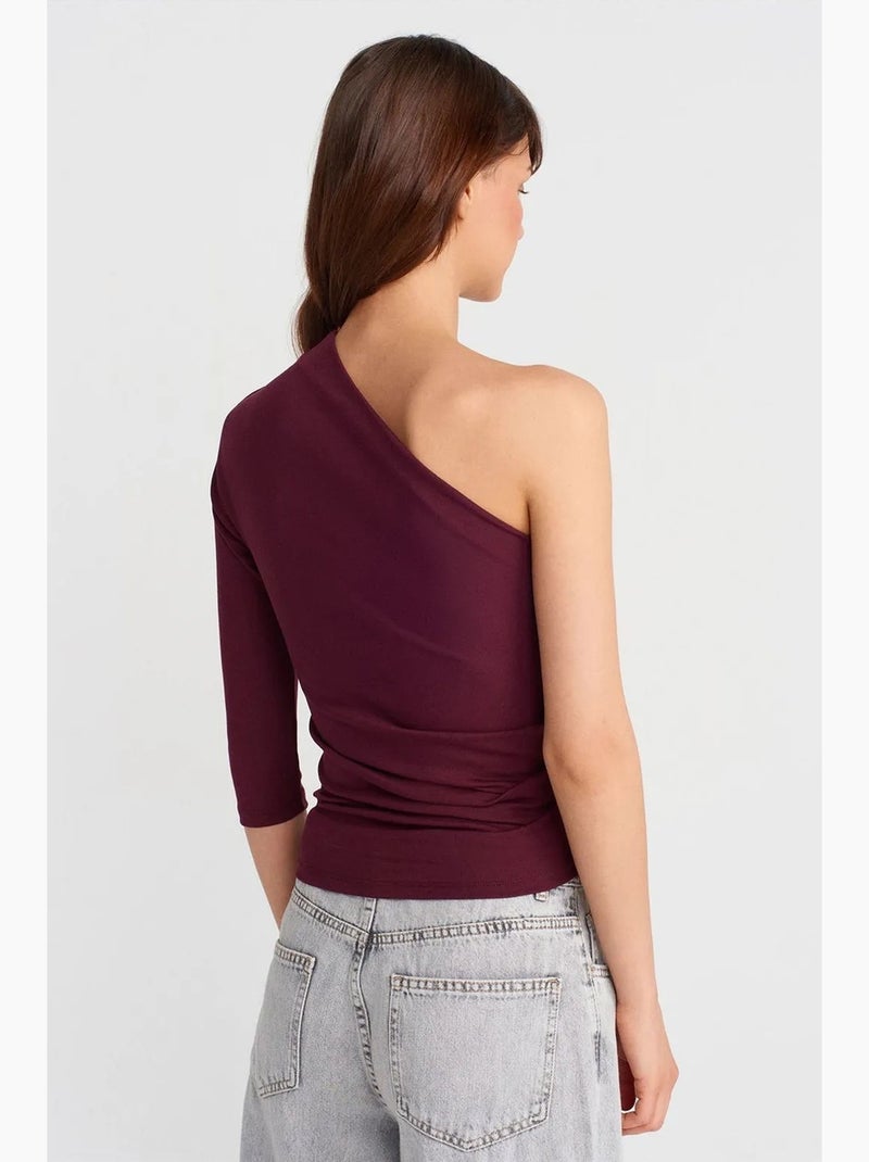T-shirt asymmetrisch met uitsnijding lange mouwen dilvin Bordeauxrood - Kiabi
