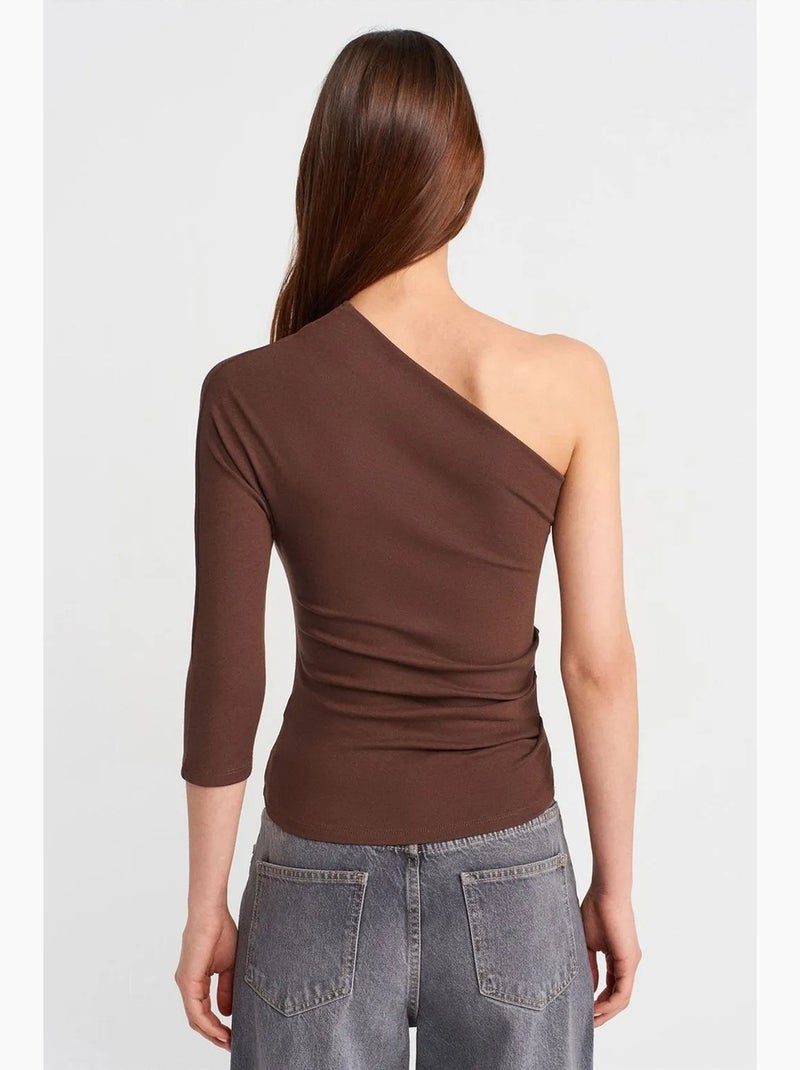 T-shirt asymmetrisch met uitsnijding lange mouwen dilvin Bruin - Kiabi