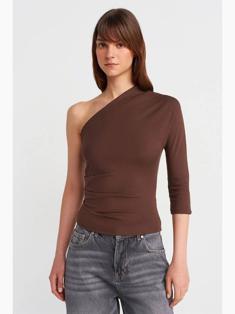T-shirt asymmetrisch met uitsnijding lange mouwen dilvin Bruin - Kiabi