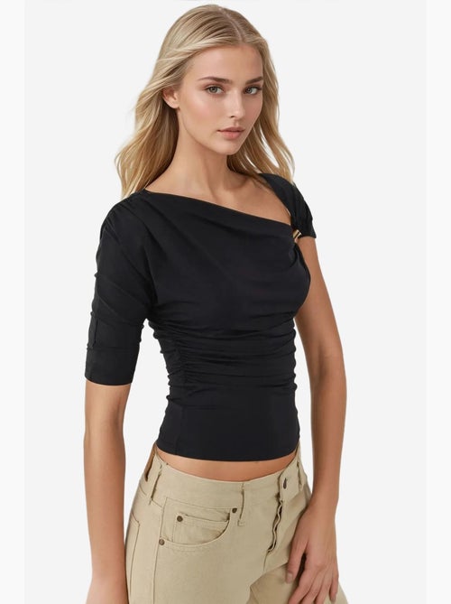 T-shirt asymmetrische hals gebreid lange mouw hiccup - Kiabi T-shirt asymmetrische hals gebreid lange mouw hiccup - Kiabi