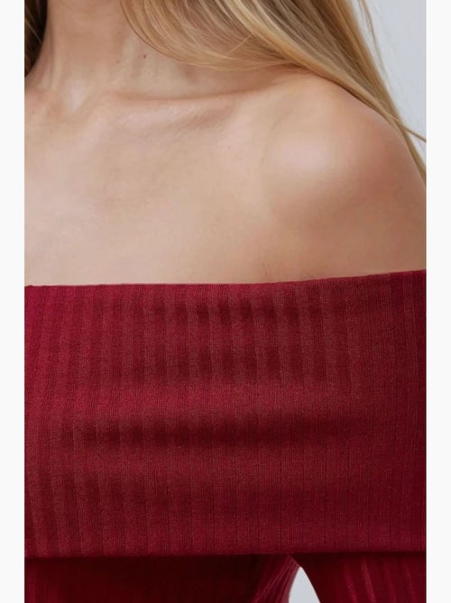 T-shirt asymmetrische hals textuur gebreid lange mouw hiccup - Kiabi T-shirt asymmetrische hals textuur gebreid lange mouw hiccup - Kiabi