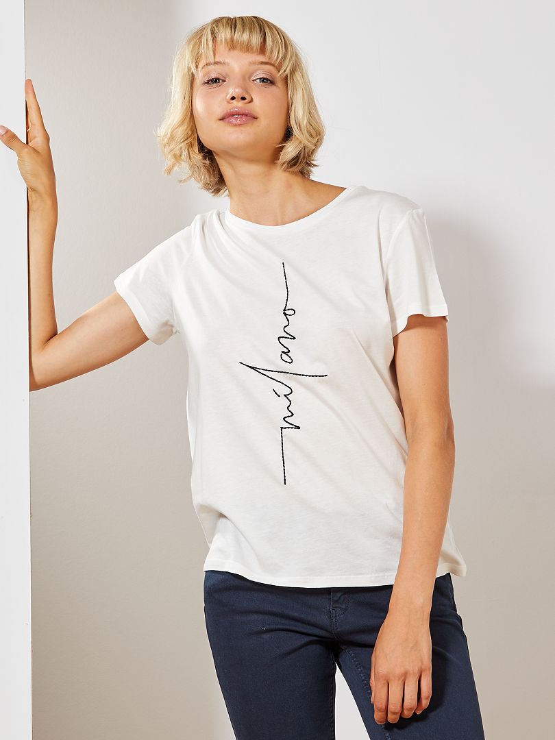 T-shirt avec broderie placée blanc - Kiabi