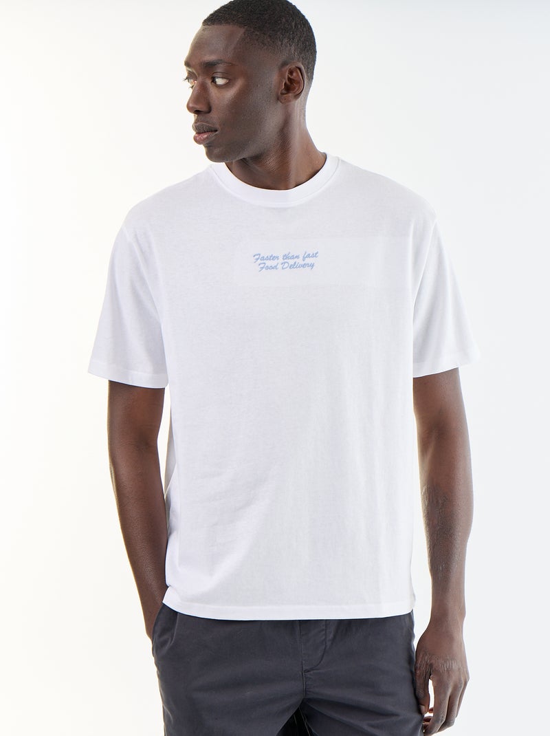 T-shirt avec broderies manches courtes Blanc - Kiabi