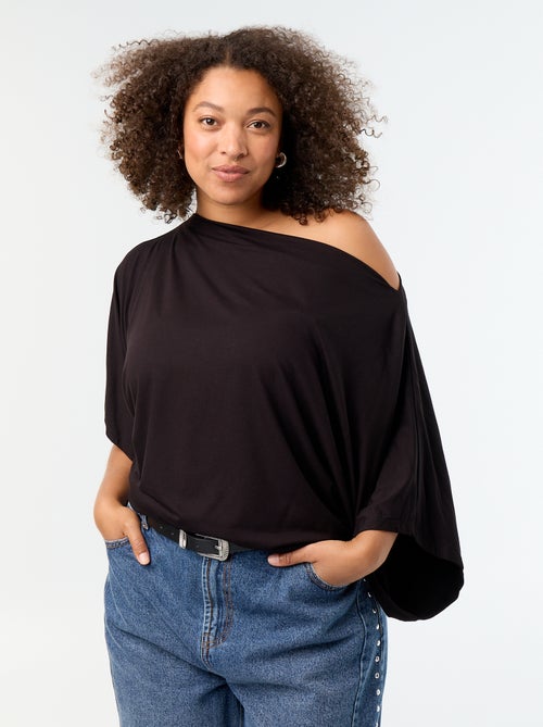 T-shirt avec col bénitier et manches courtes - Kiabi