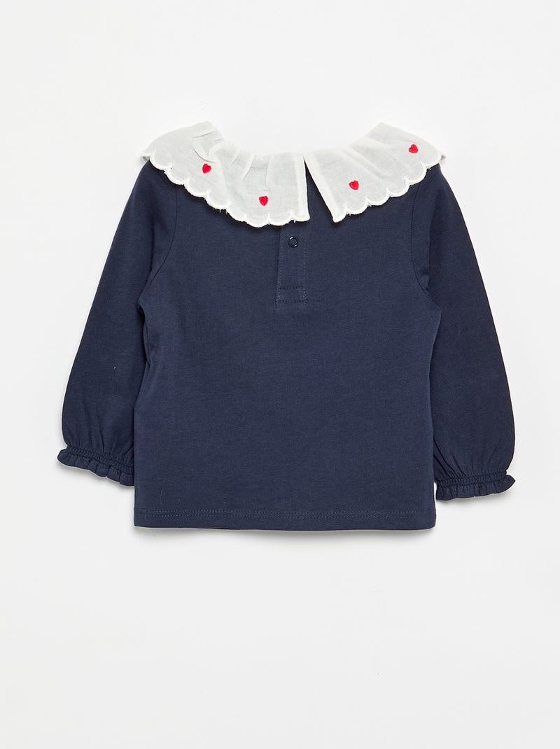T-shirt avec col Claudine Bleu - Kiabi
