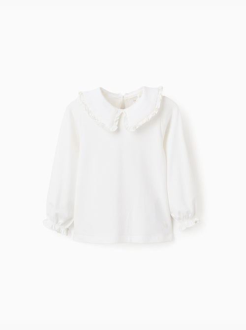 T-Shirt avec Col Claudine et Volants - Kiabi