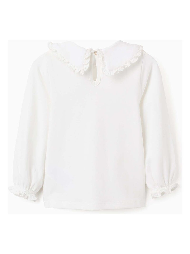 T-Shirt avec Col Claudine et Volants Blanc - Kiabi