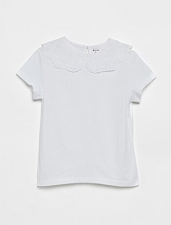 T-shirt avec col en broderies anglaises