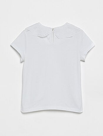 T-shirt avec col en broderies anglaises