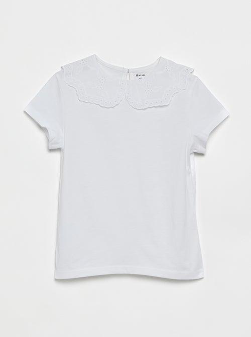 T-shirt avec col en broderies anglaises - Kiabi