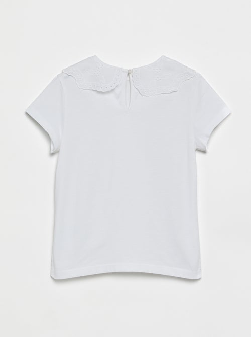 T-shirt avec col en broderies anglaises - Kiabi