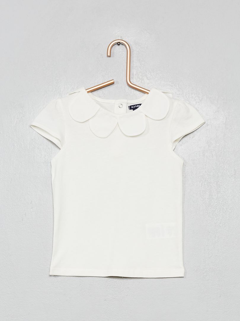 T-shirt avec col fleur blanc - Kiabi
