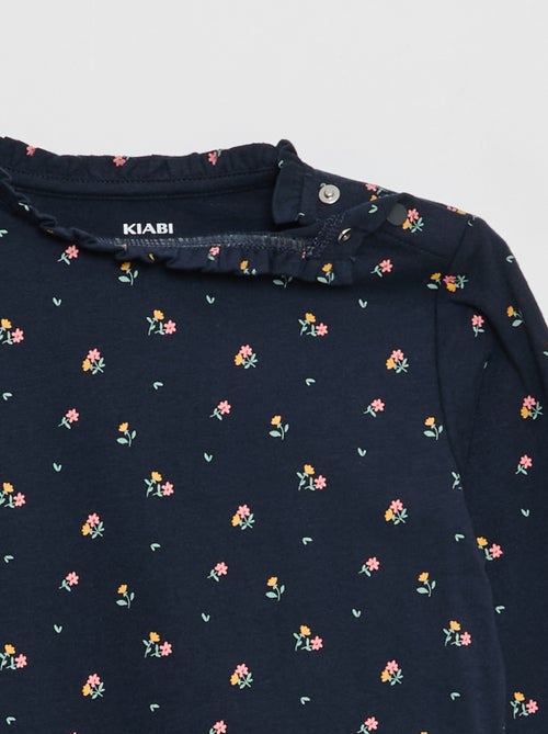 T-shirt avec col rond à froufrous - collection facile à enfiler - Kiabi