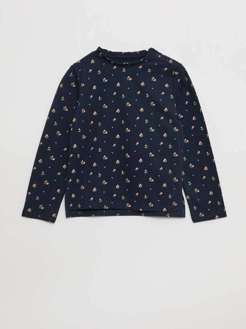 T-shirt avec col rond à froufrous - So Easy Bleu - Kiabi