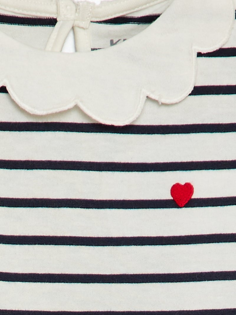 T-shirt avec collerette Blanc/bleu - Kiabi