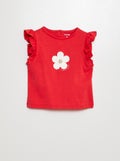 T-shirt avec emmanchures volantés Rouge - Kiabi